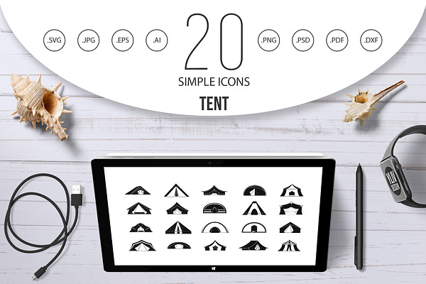Tent icon set, simple style