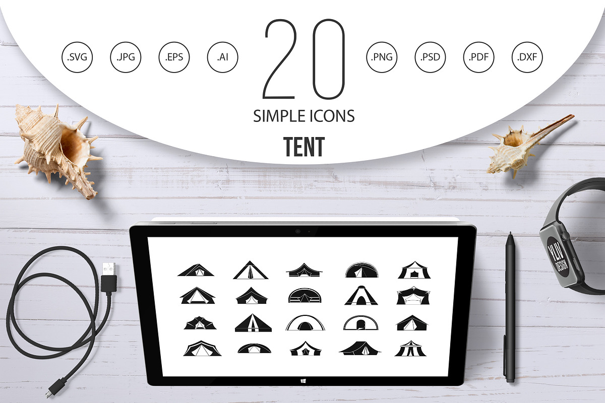 Tent icon set, simple style in Graphics - product preview 8