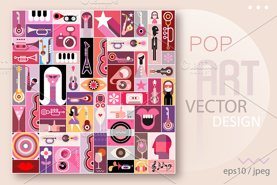 Pop Art Vector Design, music collage in Illustrations - product preview 8