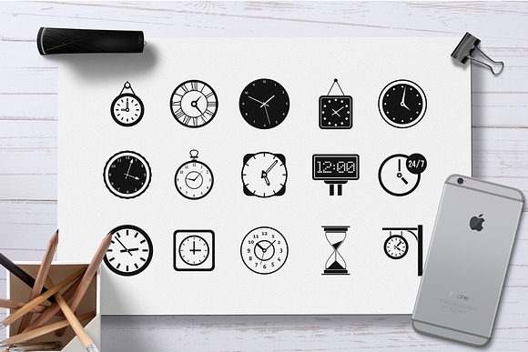 Wall clock icon set, simple style in Graphics - product preview 1