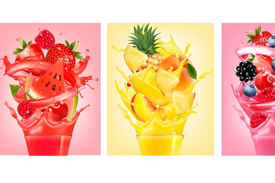 Set of labels with fruit in juice  in Illustrations - product preview 8