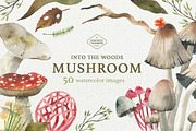 Mushroom Watercolor Clipart Set