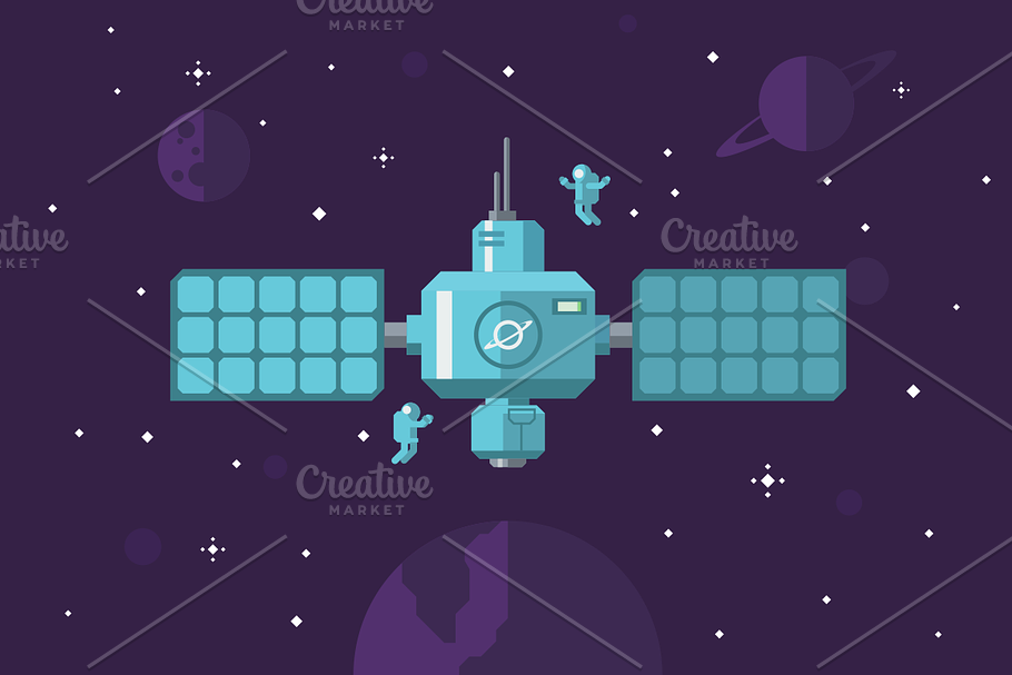 Space station, astronauts in space in Illustrations - product preview 8