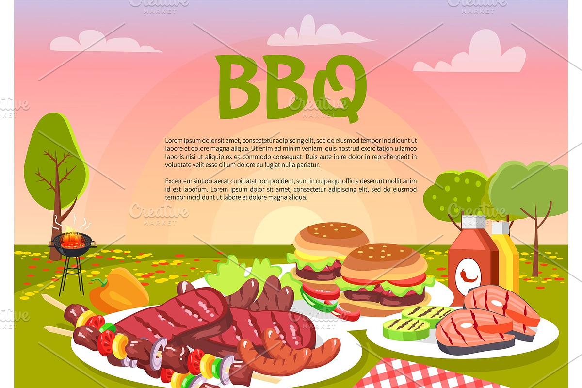 BBQ Picnic on Cute Meadow, Vector in Illustrations - product preview 8