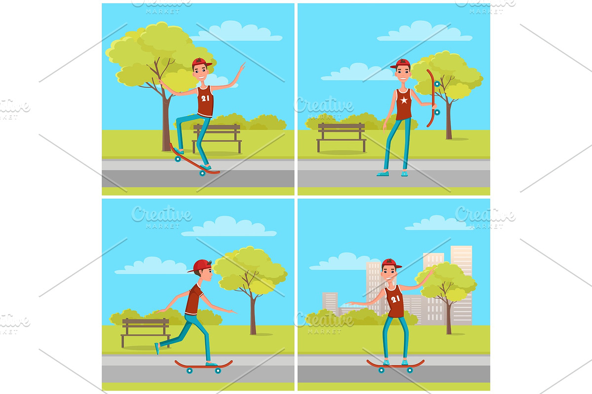 Set of Posters with Skateboarder in Illustrations - product preview 8