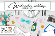 Watercolor wedding design kit
