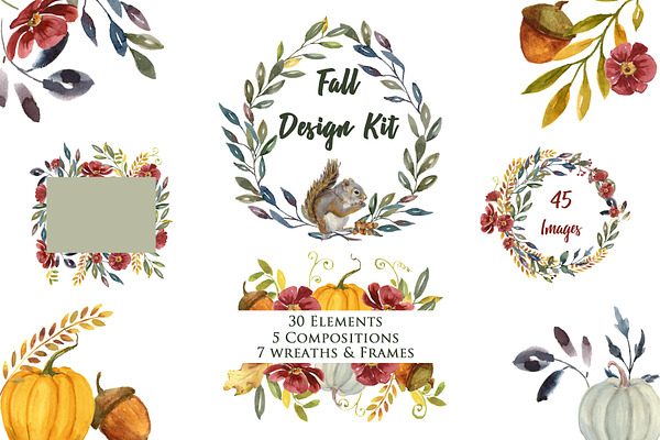Huge Fall Design Kit Watercolor