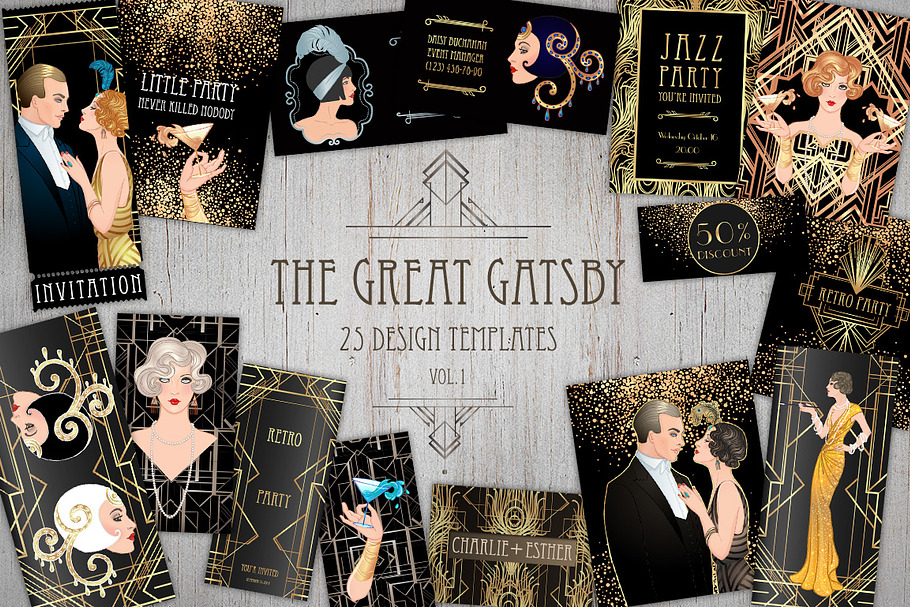 The GREAT GATSBY. 25 designs. vol.1 in Wedding Templates - product preview 8