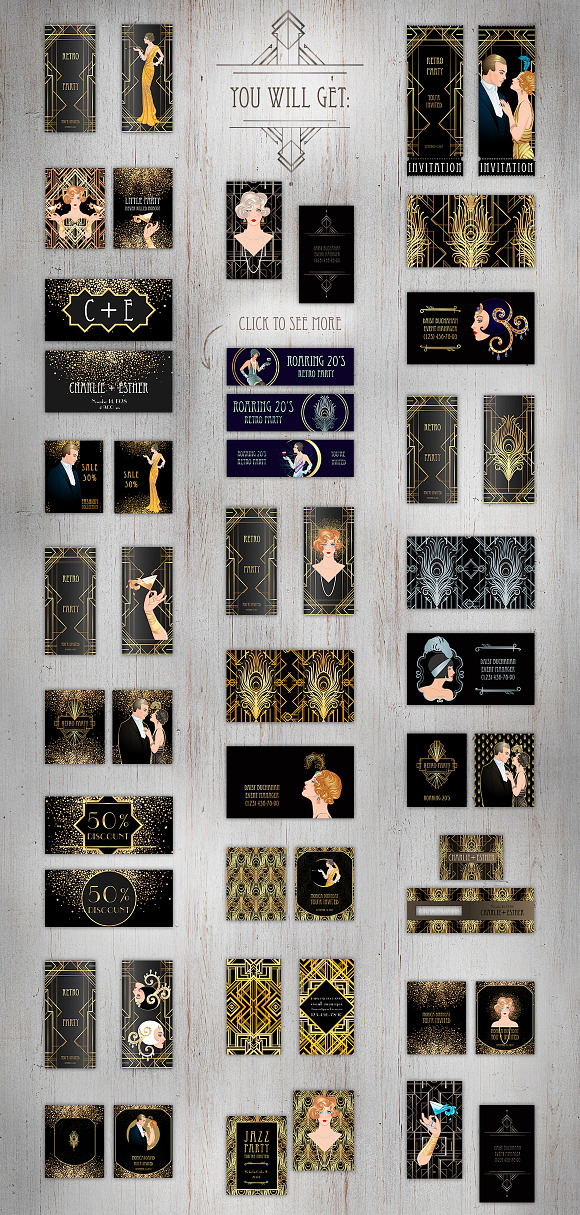 The GREAT GATSBY. 25 designs. vol.1 in Wedding Templates - product preview 2