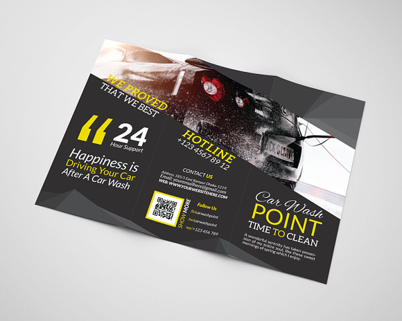 Car Wash Tri Fold Brochure Template  in Brochure Templates - product preview 3