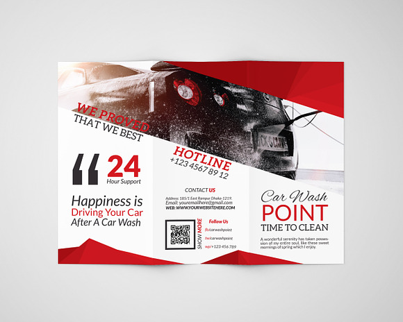 Car Wash Tri Fold Brochure Template  in Brochure Templates - product preview 5