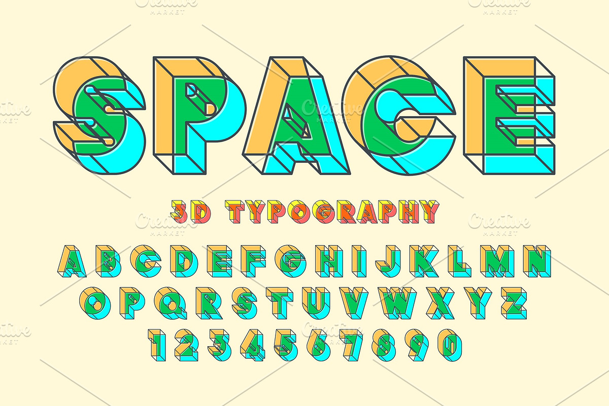 Linear original 3d display font in Illustrations - product preview 8