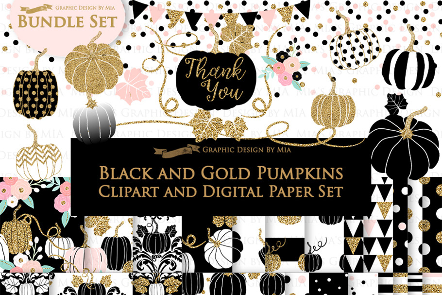 Black and Gold Pumpkins in Illustrations - product preview 8