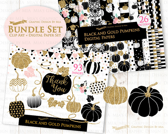 Black and Gold Pumpkins in Illustrations - product preview 1