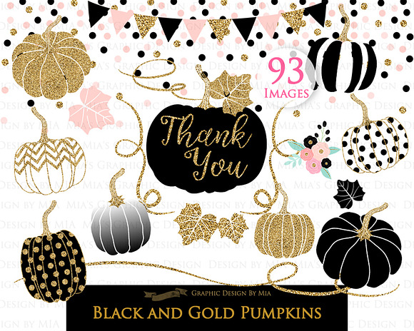 Black and Gold Pumpkins in Illustrations - product preview 2