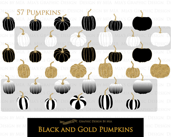 Black and Gold Pumpkins in Illustrations - product preview 3