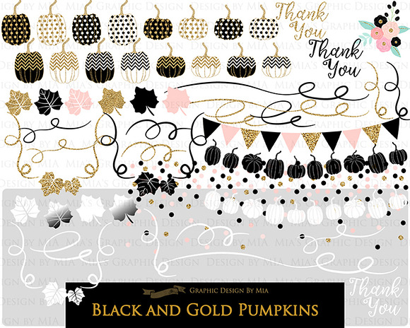 Black and Gold Pumpkins in Illustrations - product preview 4