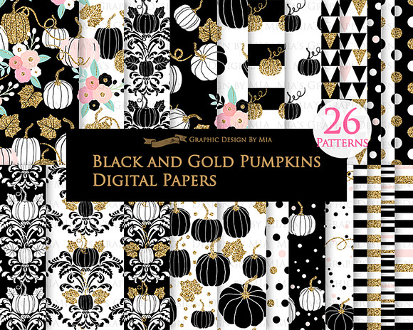 Black and Gold Pumpkins in Illustrations - product preview 5