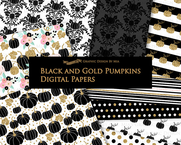 Black and Gold Pumpkins in Illustrations - product preview 6