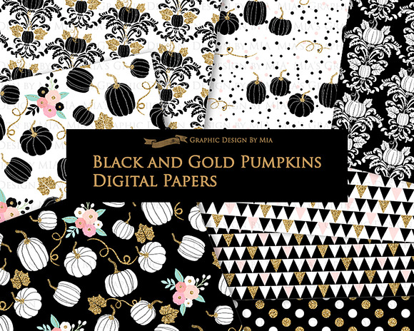 Black and Gold Pumpkins in Illustrations - product preview 7
