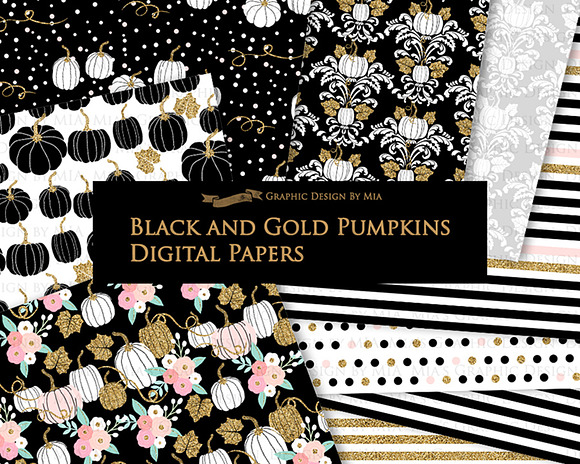 Black and Gold Pumpkins in Illustrations - product preview 8