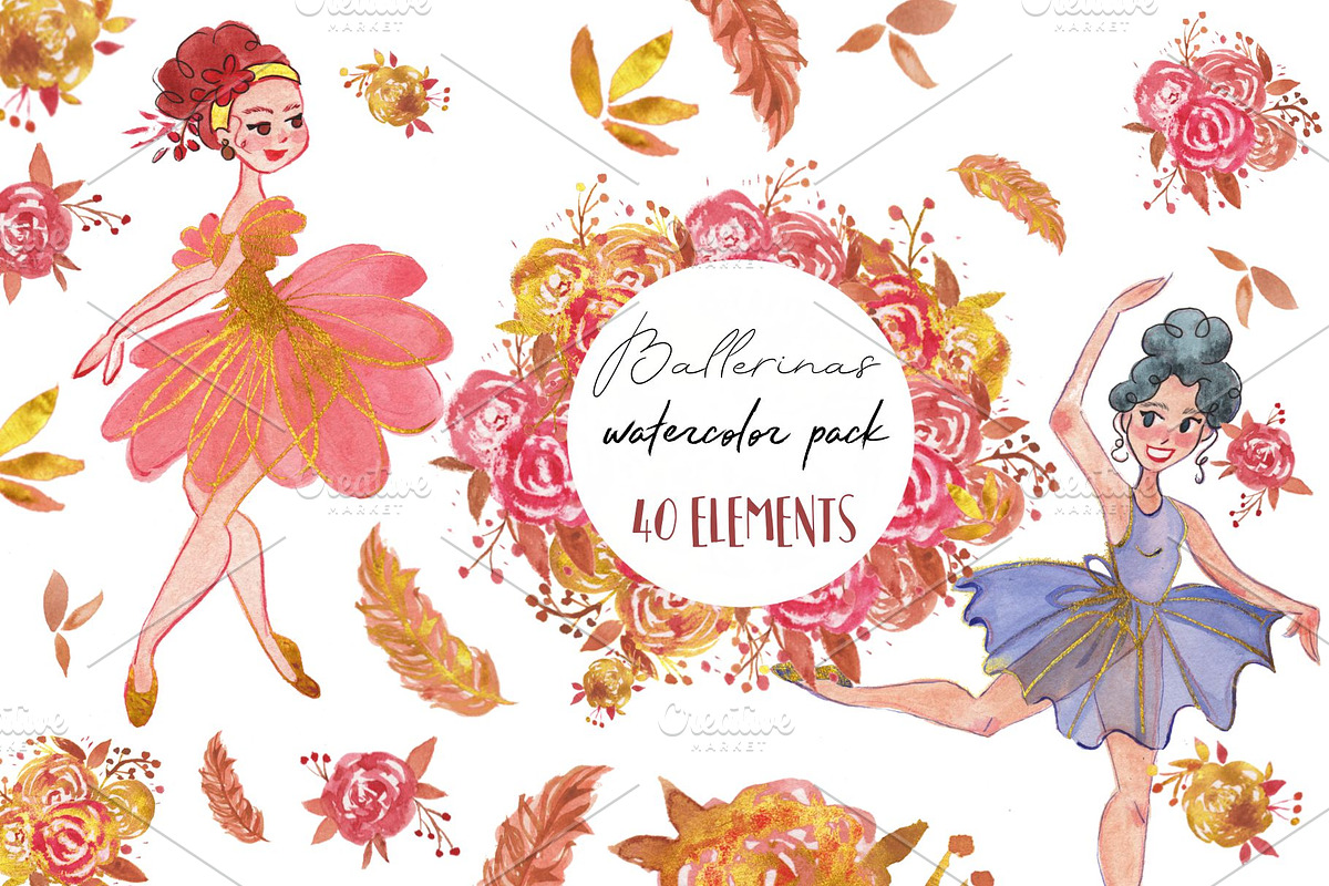 Ballerinas watercolor pack in Illustrations - product preview 8