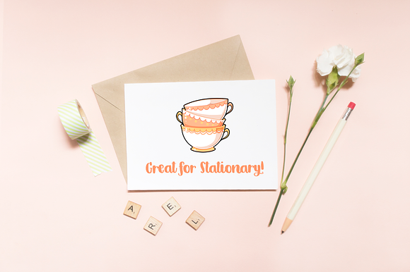 Kawaii Tea Party Clipart in Illustrations - product preview 2