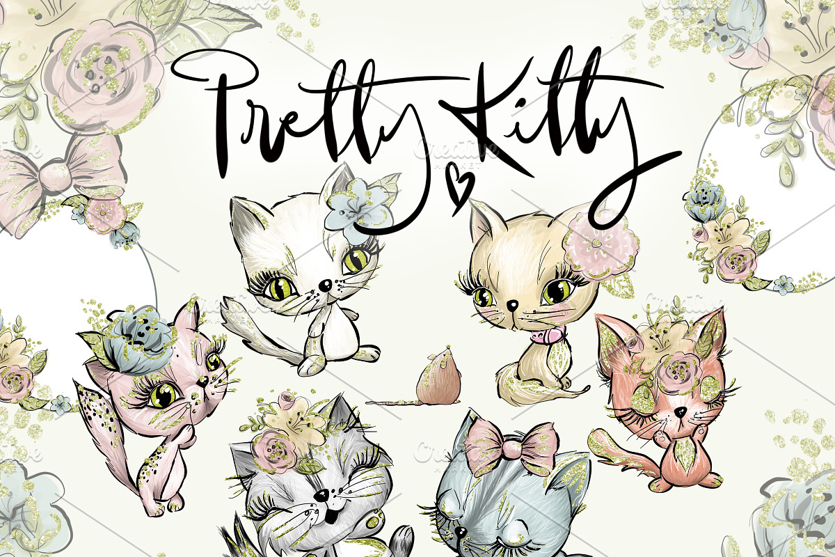 Cat clipart hand drawn, watercolor in Illustrations - product preview 8