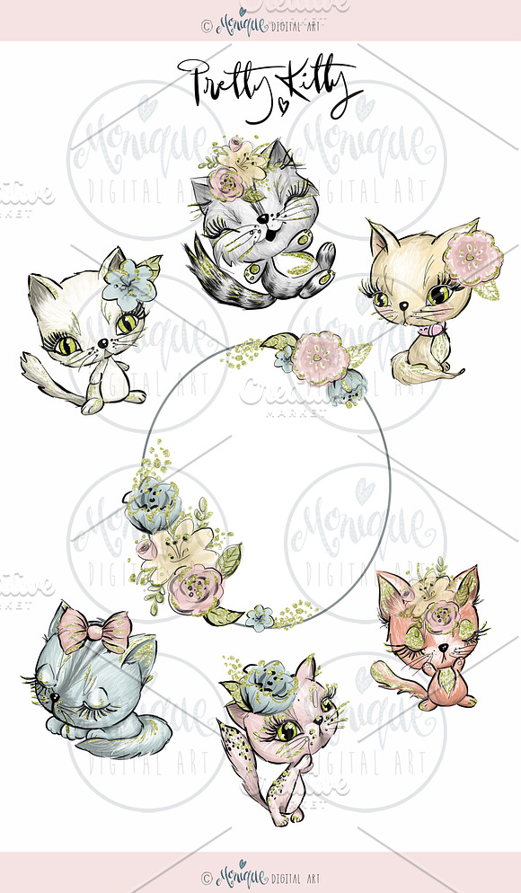 Cat clipart hand drawn, watercolor in Illustrations - product preview 1