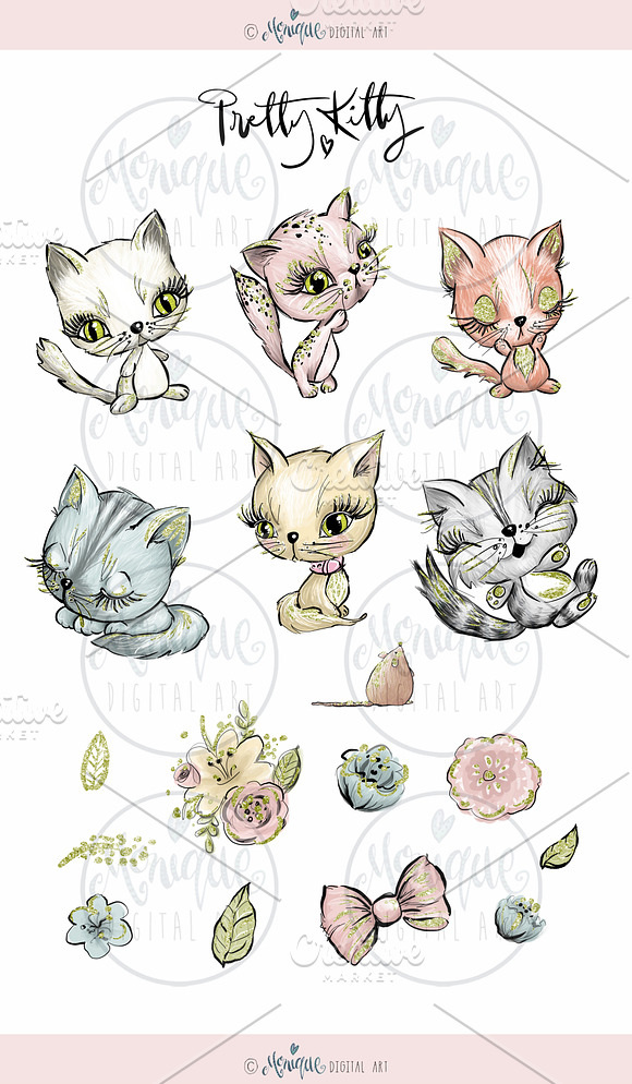 Cat clipart hand drawn, watercolor in Illustrations - product preview 2