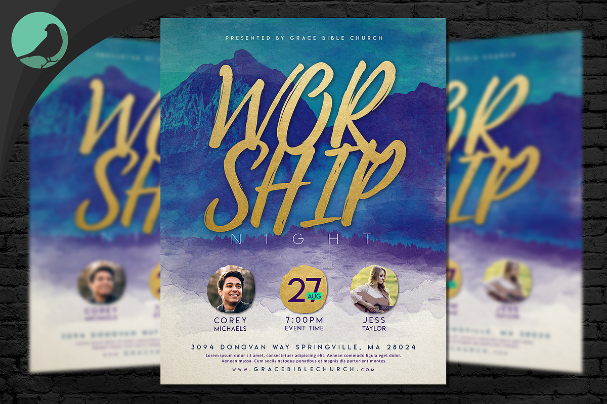 Watercolor Worship Night Flyer PSD in Flyer Templates - product preview 8