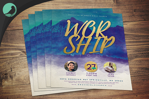 Watercolor Worship Night Flyer PSD in Flyer Templates - product preview 1