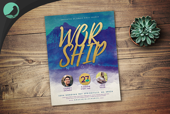 Watercolor Worship Night Flyer PSD in Flyer Templates - product preview 3