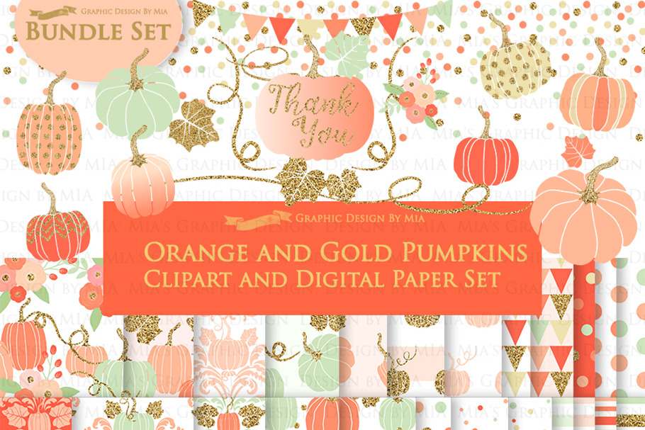 Orange and Gold Pumpkins in Illustrations - product preview 8