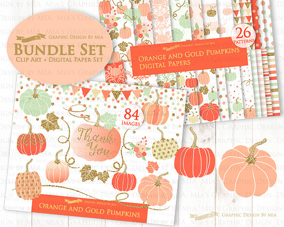 Orange and Gold Pumpkins in Illustrations - product preview 1
