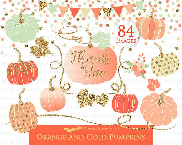 Orange and Gold Pumpkins in Illustrations - product preview 2