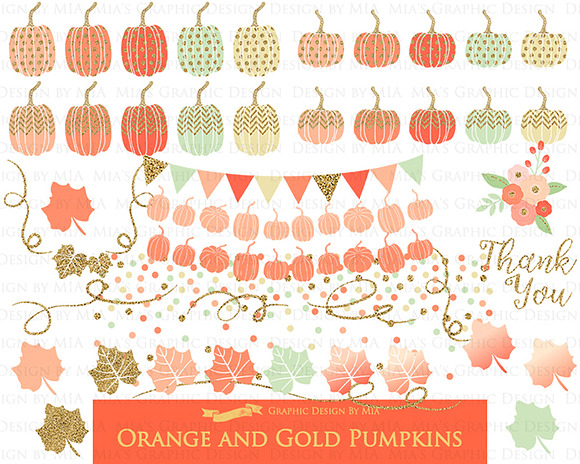 Orange and Gold Pumpkins in Illustrations - product preview 4