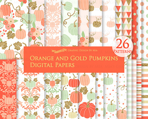 Orange and Gold Pumpkins in Illustrations - product preview 5