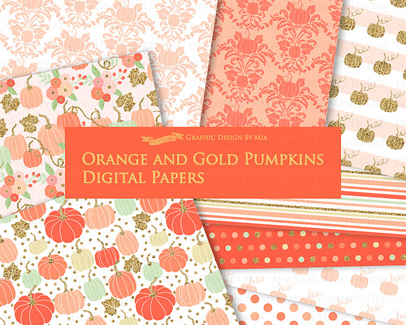 Orange and Gold Pumpkins in Illustrations - product preview 6