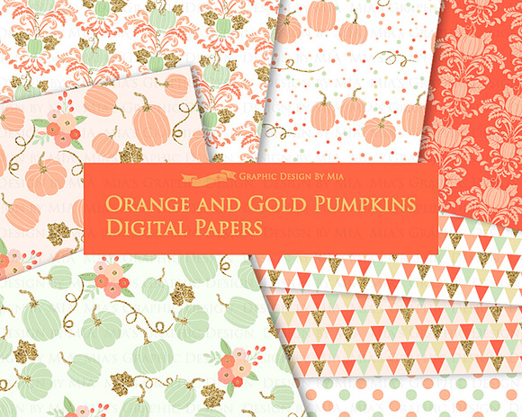 Orange and Gold Pumpkins in Illustrations - product preview 7
