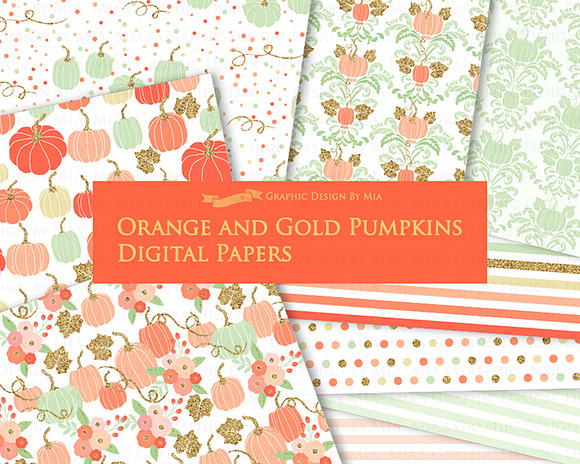 Orange and Gold Pumpkins in Illustrations - product preview 8