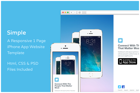 Simple iPhone App Website Template in App Templates - product preview 1