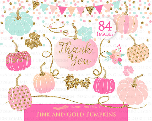 Pink and Gold Pumpkins in Illustrations - product preview 2