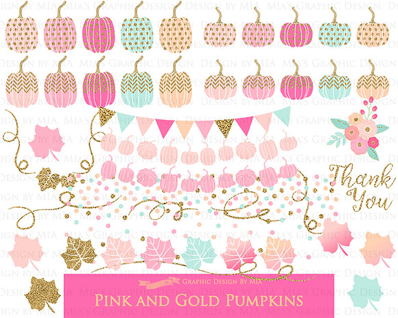 Pink and Gold Pumpkins in Illustrations - product preview 4