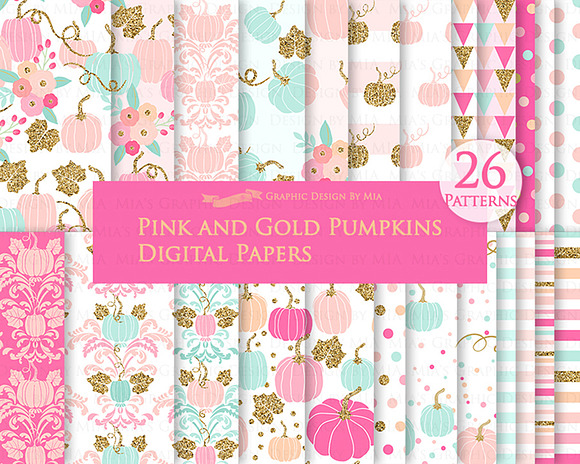 Pink and Gold Pumpkins in Illustrations - product preview 5