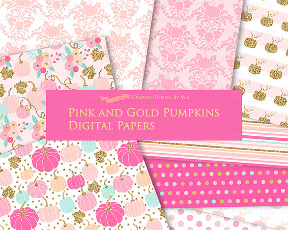 Pink and Gold Pumpkins in Illustrations - product preview 6