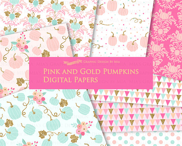 Pink and Gold Pumpkins in Illustrations - product preview 7