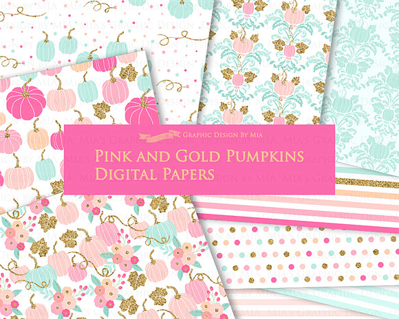 Pink and Gold Pumpkins in Illustrations - product preview 8