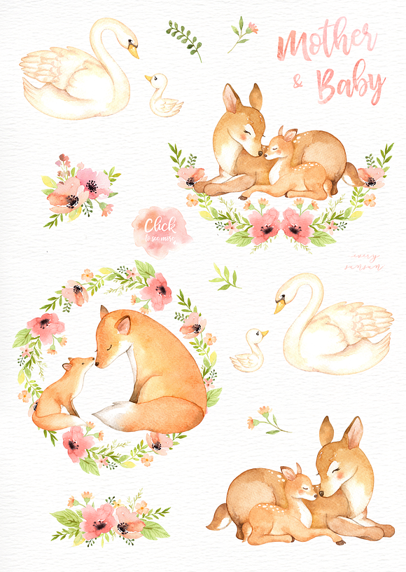 Mother & Baby Watercolor Clipart in Illustrations - product preview 1