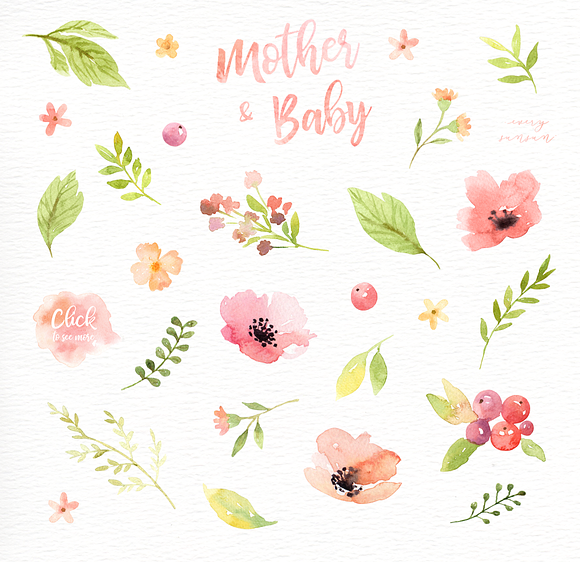 Mother & Baby Watercolor Clipart in Illustrations - product preview 2